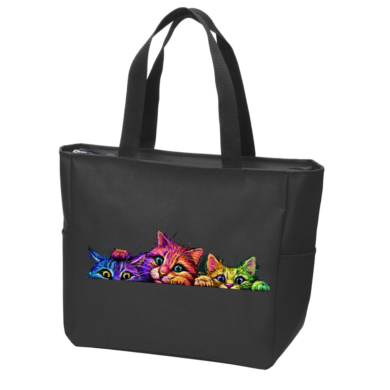 Realistic Cats Peeking Out Of Pocket Zip Tote Bag
