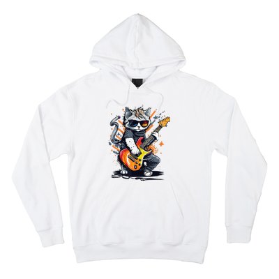 Rock Cat Playing Guitar Funny Guitar Cat Hoodie