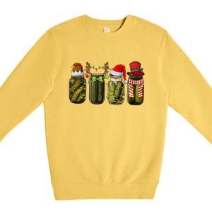 Retro Canned Pickles Christmas Santa Hat Reindeer Pickle Jar Premium Crewneck Sweatshirt