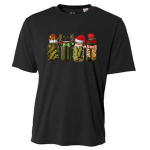 Retro Canned Pickles Christmas Santa Hat Reindeer Pickle Jar Cooling Performance Crew T-Shirt