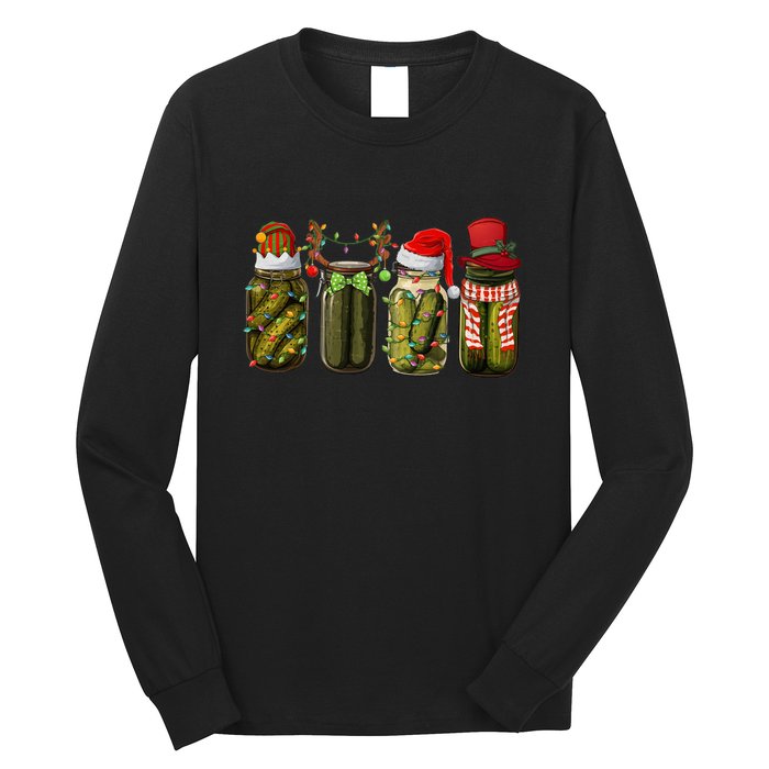 Retro Canned Pickles Christmas Santa Hat Reindeer Pickle Jar Long Sleeve Shirt