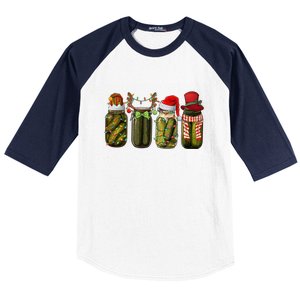 Retro Canned Pickles Christmas Santa Hat Reindeer Pickle Jar Baseball Sleeve Shirt