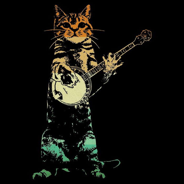 Retro Cat Playing Banjo Cute Kitten Banjo Player Cat Lover Flat Bill Trucker Hat