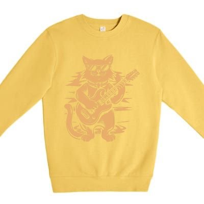 Rock Cat Playing Guitar Rock Kitty Funny Guitar Cat Premium Crewneck Sweatshirt