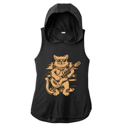 Rock Cat Playing Guitar Rock Kitty Funny Guitar Cat Ladies PosiCharge Tri-Blend Wicking Draft Hoodie Tank