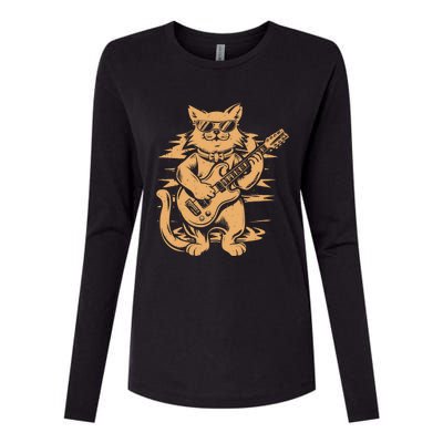 Rock Cat Playing Guitar Rock Kitty Funny Guitar Cat Womens Cotton Relaxed Long Sleeve T-Shirt