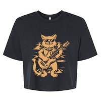 Rock Cat Playing Guitar Rock Kitty Funny Guitar Cat Bella+Canvas Jersey Crop Tee