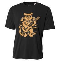 Rock Cat Playing Guitar Rock Kitty Funny Guitar Cat Cooling Performance Crew T-Shirt