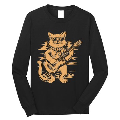 Rock Cat Playing Guitar Rock Kitty Funny Guitar Cat Long Sleeve Shirt