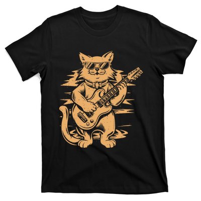 Rock Cat Playing Guitar Rock Kitty Funny Guitar Cat T-Shirt