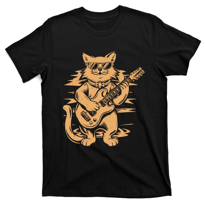 Rock Cat Playing Guitar Rock Kitty Funny Guitar Cat T-Shirt