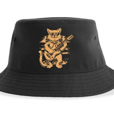 Rock Cat Playing Guitar Rock Kitty Funny Guitar Cat Sustainable Bucket Hat