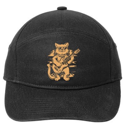 Rock Cat Playing Guitar Rock Kitty Funny Guitar Cat 7-Panel Snapback Hat