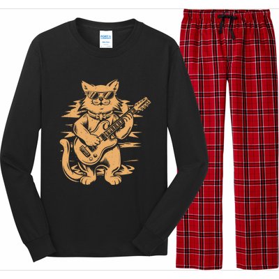 Rock Cat Playing Guitar Rock Kitty Funny Guitar Cat Long Sleeve Pajama Set