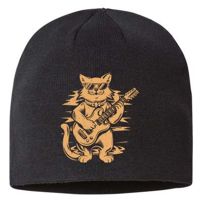 Rock Cat Playing Guitar Rock Kitty Funny Guitar Cat Sustainable Beanie