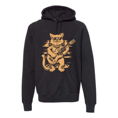 Rock Cat Playing Guitar Rock Kitty Funny Guitar Cat Premium Hoodie