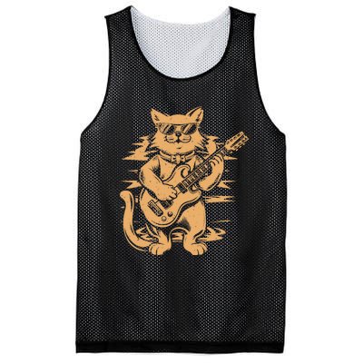 Rock Cat Playing Guitar Rock Kitty Funny Guitar Cat Mesh Reversible Basketball Jersey Tank