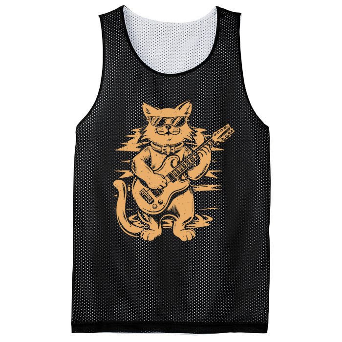 Rock Cat Playing Guitar Rock Kitty Funny Guitar Cat Mesh Reversible Basketball Jersey Tank