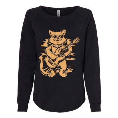 Rock Cat Playing Guitar Rock Kitty Funny Guitar Cat Womens California Wash Sweatshirt