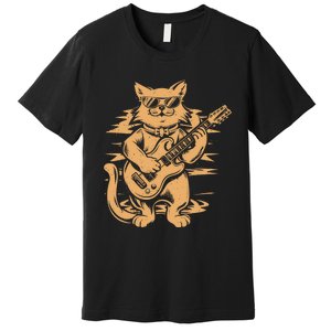 Rock Cat Playing Guitar Rock Kitty Funny Guitar Cat Premium T-Shirt