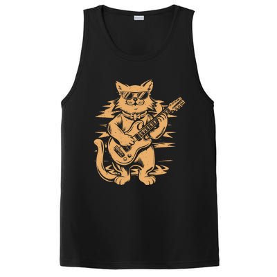 Rock Cat Playing Guitar Rock Kitty Funny Guitar Cat PosiCharge Competitor Tank