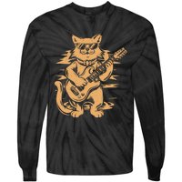 Rock Cat Playing Guitar Rock Kitty Funny Guitar Cat Tie-Dye Long Sleeve Shirt