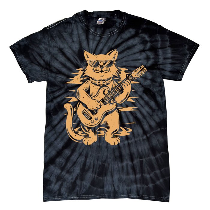 Rock Cat Playing Guitar Rock Kitty Funny Guitar Cat Tie-Dye T-Shirt