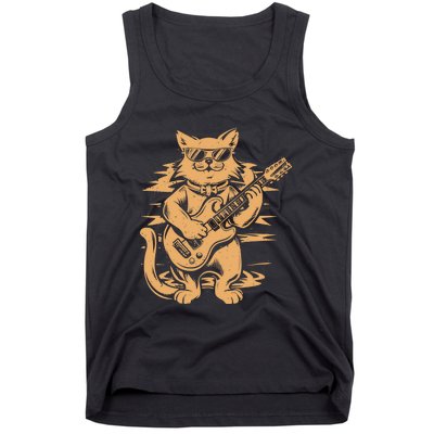 Rock Cat Playing Guitar Rock Kitty Funny Guitar Cat Tank Top