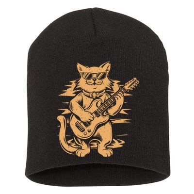 Rock Cat Playing Guitar Rock Kitty Funny Guitar Cat Short Acrylic Beanie