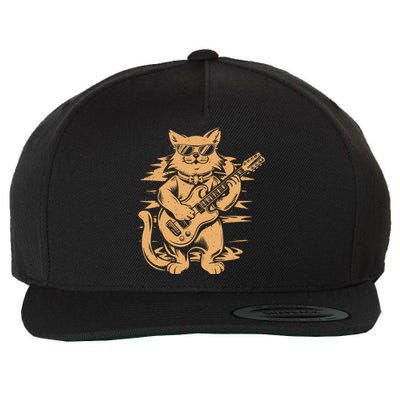 Rock Cat Playing Guitar Rock Kitty Funny Guitar Cat Wool Snapback Cap