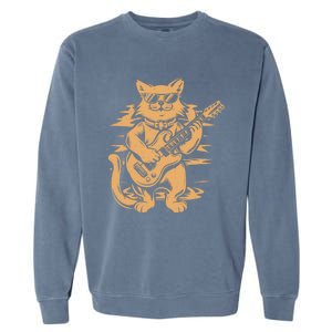 Rock Cat Playing Guitar Rock Kitty Funny Guitar Cat Garment-Dyed Sweatshirt