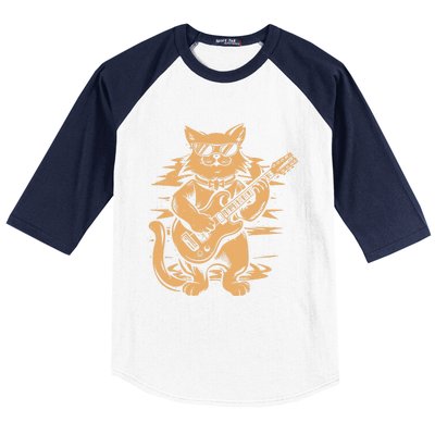 Rock Cat Playing Guitar Rock Kitty Funny Guitar Cat Baseball Sleeve Shirt