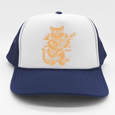 Rock Cat Playing Guitar Rock Kitty Funny Guitar Cat Trucker Hat