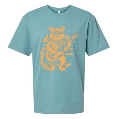 Rock Cat Playing Guitar Rock Kitty Funny Guitar Cat Sueded Cloud Jersey T-Shirt