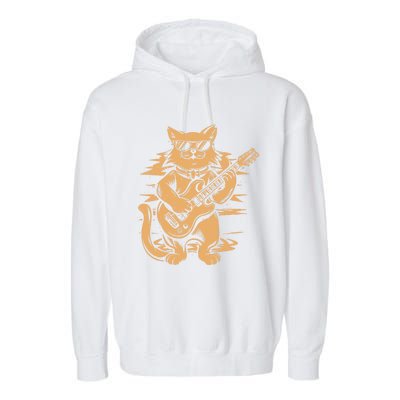 Rock Cat Playing Guitar Rock Kitty Funny Guitar Cat Garment-Dyed Fleece Hoodie