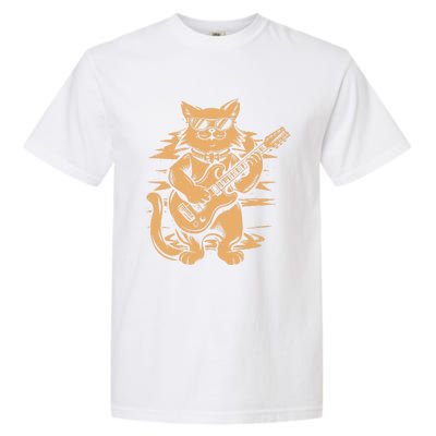 Rock Cat Playing Guitar Rock Kitty Funny Guitar Cat Garment-Dyed Heavyweight T-Shirt