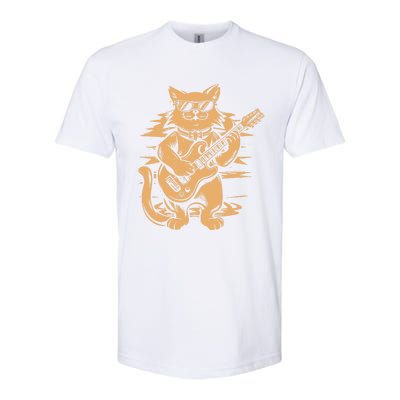 Rock Cat Playing Guitar Rock Kitty Funny Guitar Cat Softstyle CVC T-Shirt