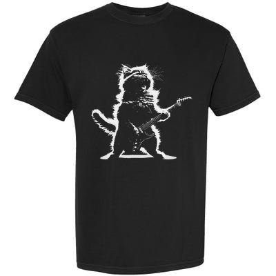 Rock Cat Playing Guitar Electric Funny Guitar Bear Music Garment-Dyed Heavyweight T-Shirt
