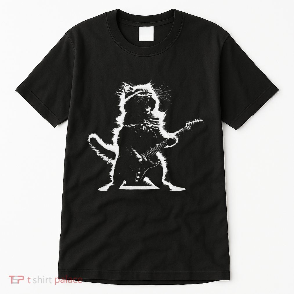 Rock Cat Playing Guitar Electric Funny Guitar Bear Music Tall T-Shirt
