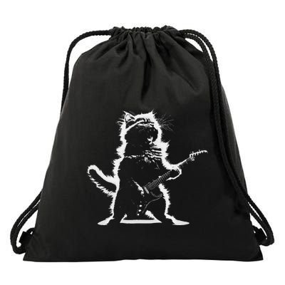 Rock Cat Playing Guitar Electric Funny Guitar Bear Music Drawstring Bag