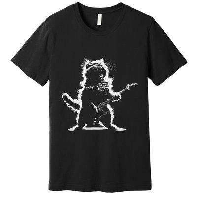 Rock Cat Playing Guitar Electric Funny Guitar Bear Music Premium T-Shirt