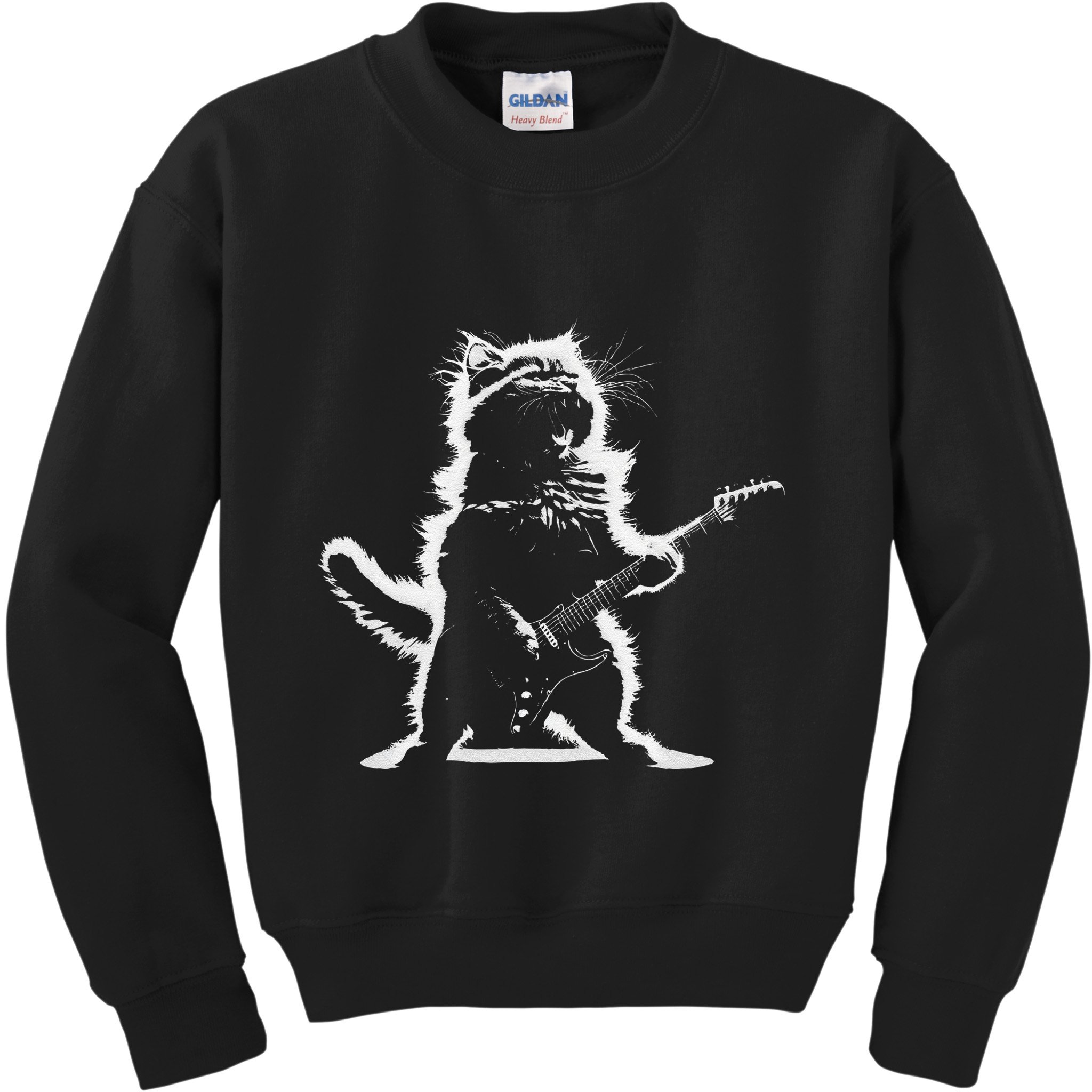 Rock Cat Playing Guitar Electric Funny Guitar Bear Music Kids Sweatshirt