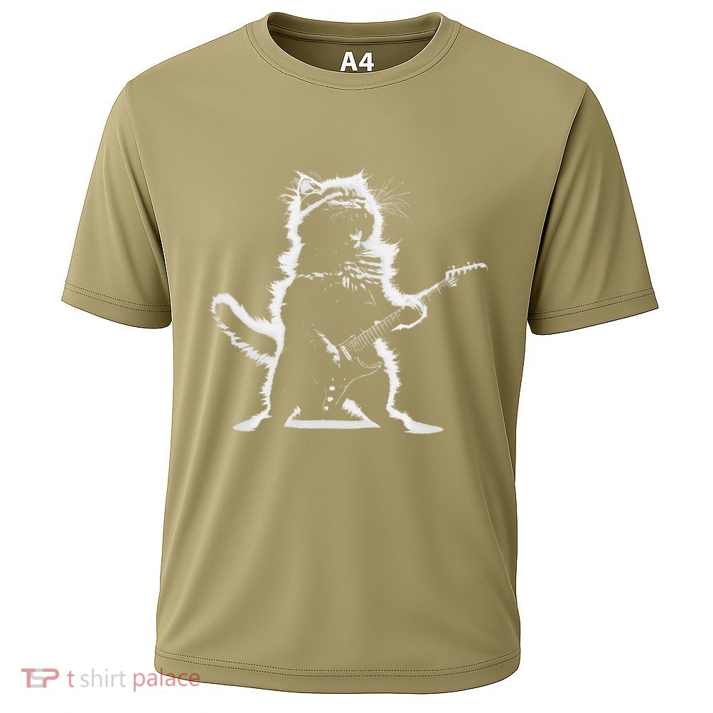 Rock Cat Playing Guitar Electric Funny Guitar Bear Music Performance Shirt