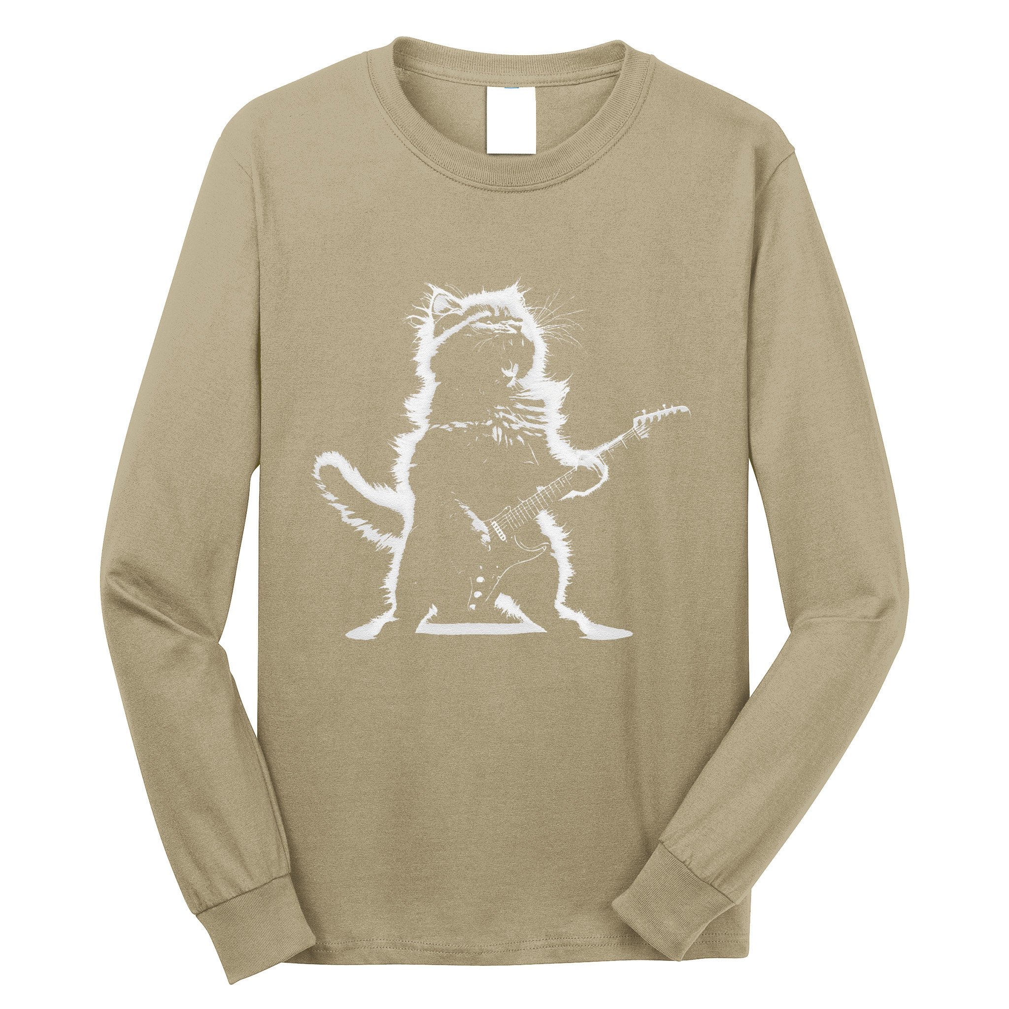 Rock Cat Playing Guitar Electric Funny Guitar Bear Music Long Sleeve Shirt