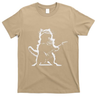 Rock Cat Playing Guitar Electric Funny Guitar Bear Music T-Shirt