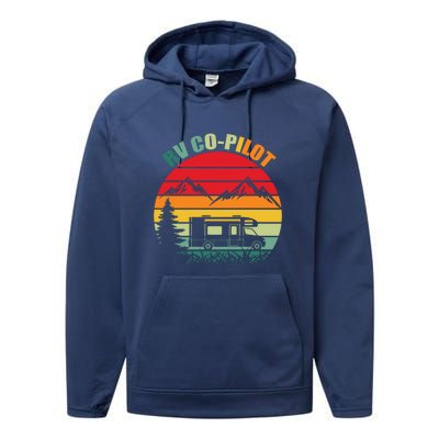 RV Co Pilot Camping Funny Vintage Travel Camping Gift Performance Fleece Hoodie