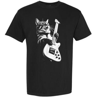 Rock Cat Playing Guitar Funny Guitar Cat Garment-Dyed Heavyweight T-Shirt