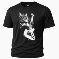 Rock Cat Playing Guitar Funny Guitar Cat Cooling Performance Crew T-Shirt