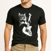 Rock Cat Playing Guitar Funny Guitar Cat Cooling Performance Crew T-Shirt