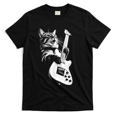 Rock Cat Playing Guitar Funny Guitar Cat T-Shirt